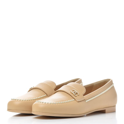 Chanel Calfskin Pearl CC Loafers 37.5 Beige 3 of 9