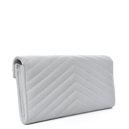 Chanel Caviar Chevron Quilted Large Gusset Flap Wallet Grey 4 of 17