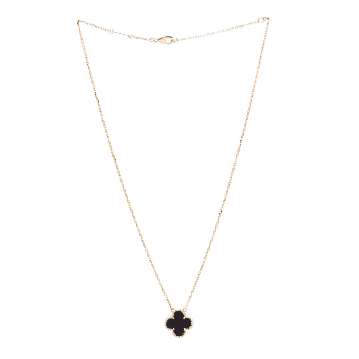 18K Yellow Gold Black Onyx Vintage Alhambra Pendant Necklace