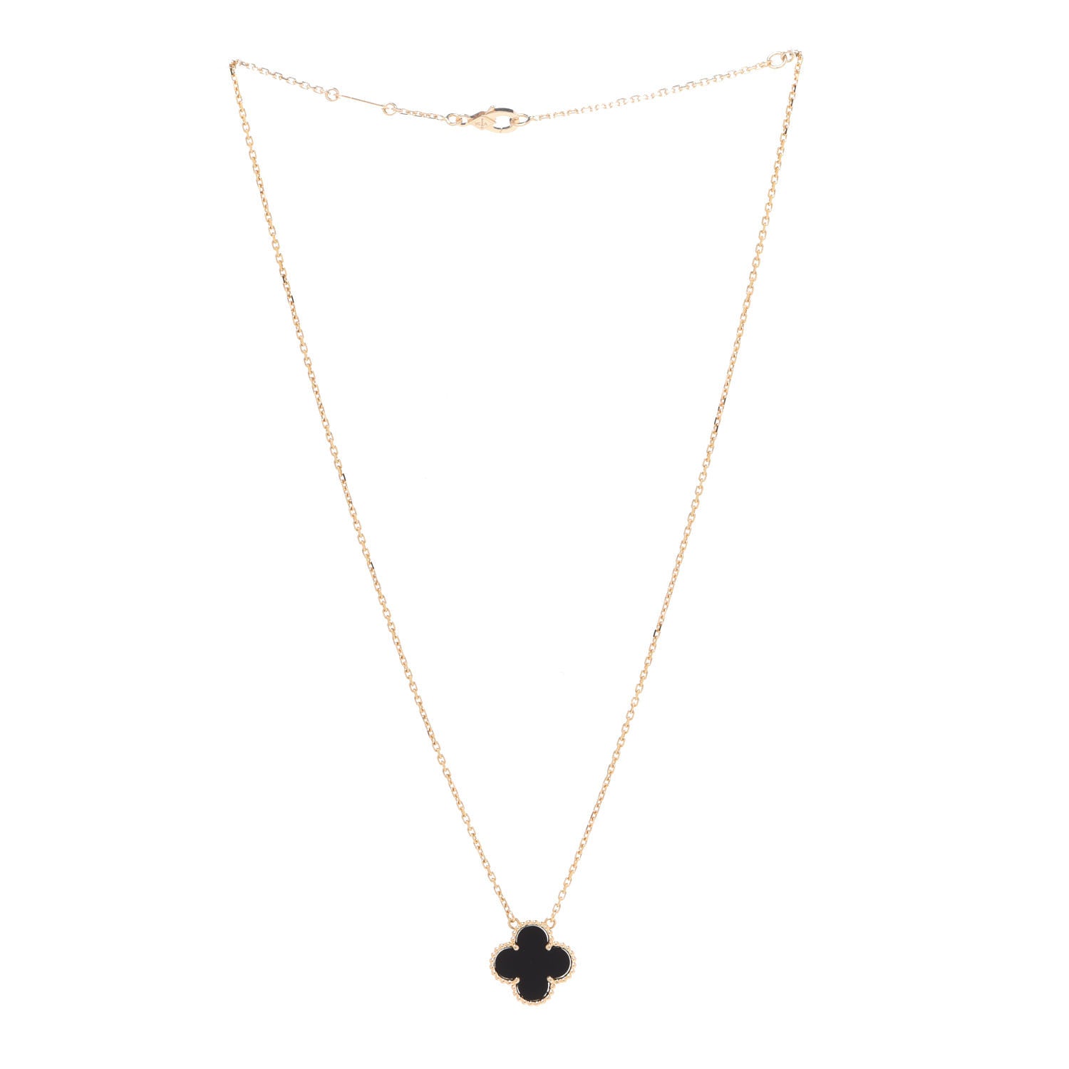 Van Cleef & Arpels 18K Yellow Gold Black Onyx Vintage Alhambra Pendant Necklace 3 of 6