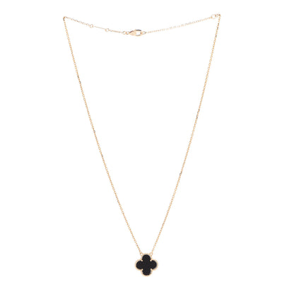 Van Cleef & Arpels 18K Yellow Gold Black Onyx Vintage Alhambra Pendant Necklace 3 of 6