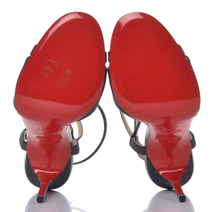Christian Louboutin Kid Leather Mini Glitter Audrey 100 Sandals 38 Black 5 of 8