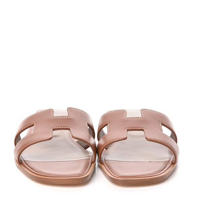 Hermes Box Calfskin Oran Sandals 37.5 Gold 2 of 9