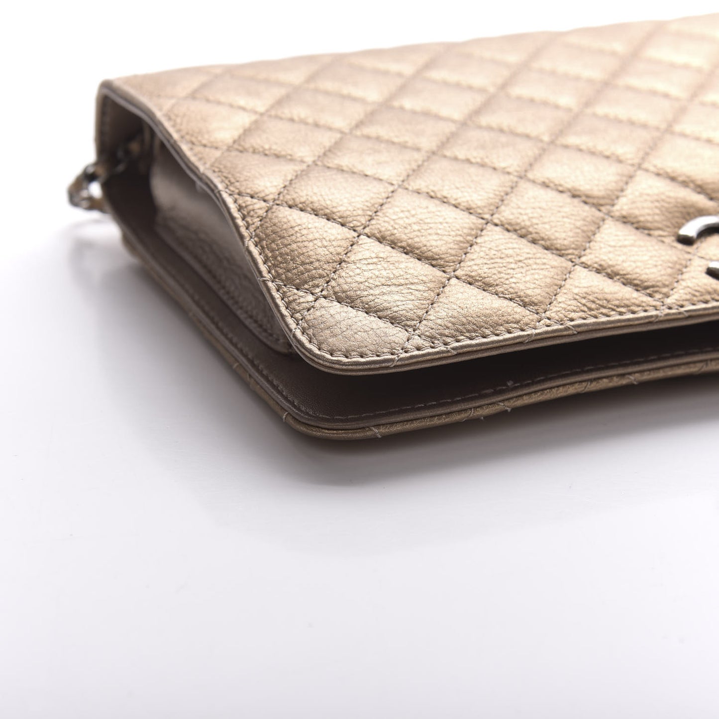 Metallic Calfskin Quilted Flap Clutch Light Bronze