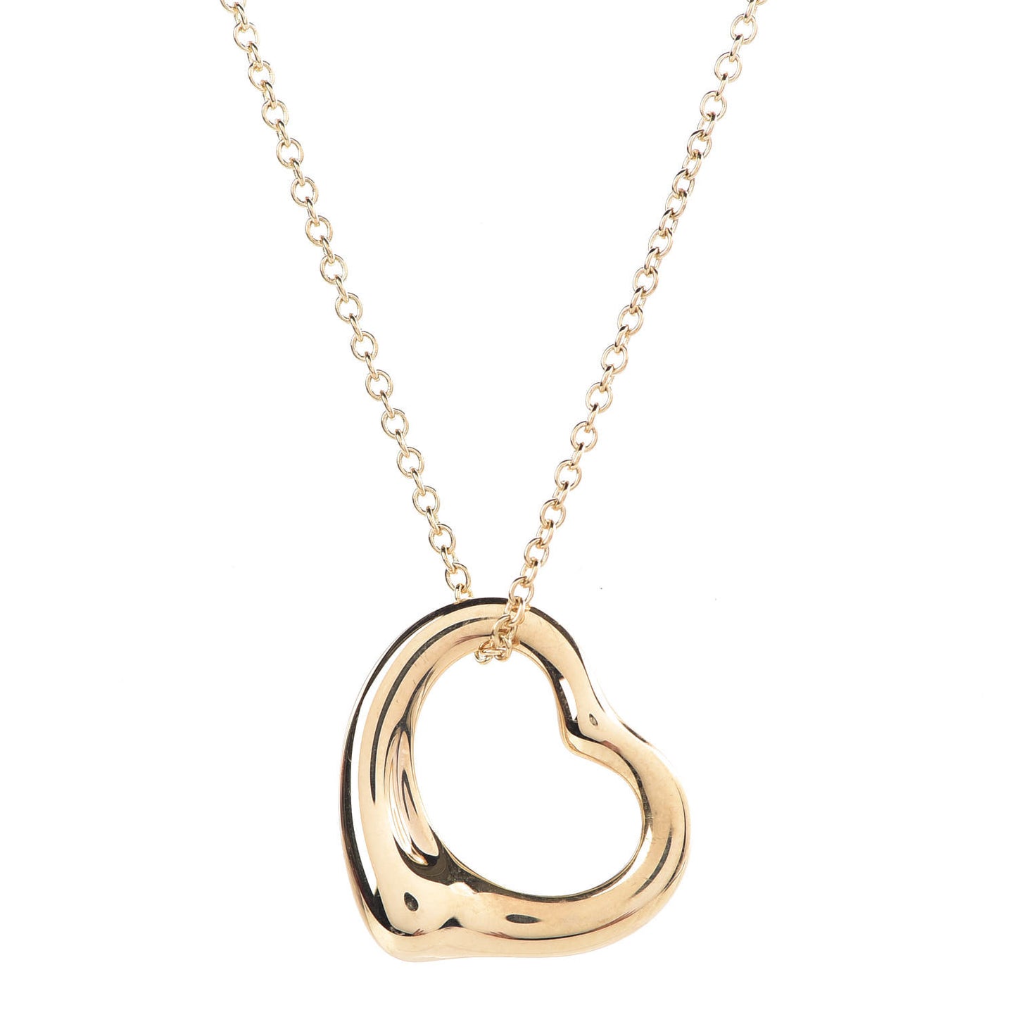 18K Yellow Gold 16mm Elsa Peretti Open Heart Pendant Necklace
