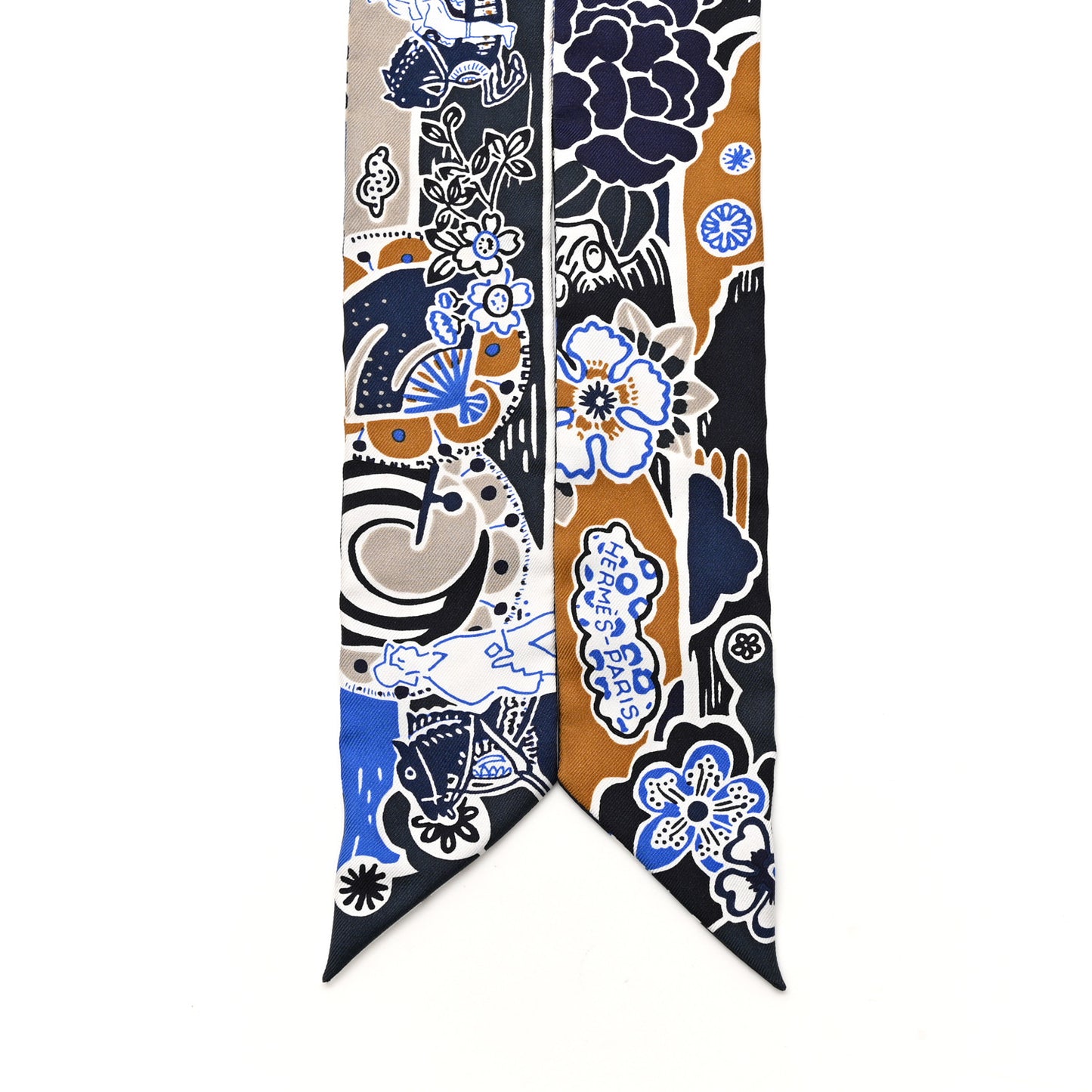 Silk Bingata Sticker Twilly Bleu Vif Marine Tabac Blanc