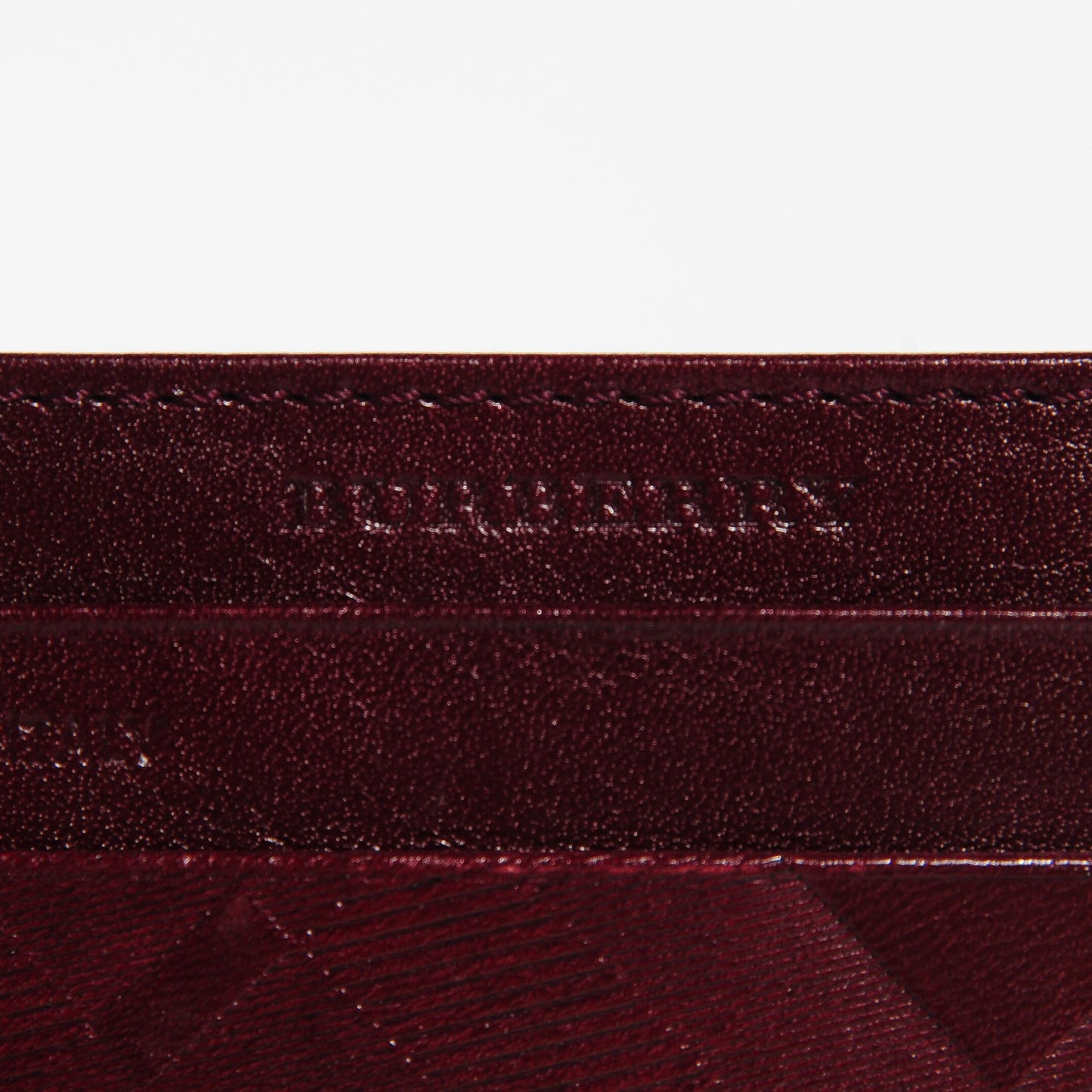 Check Embossed Leather Credit Card Case Dark Cherry