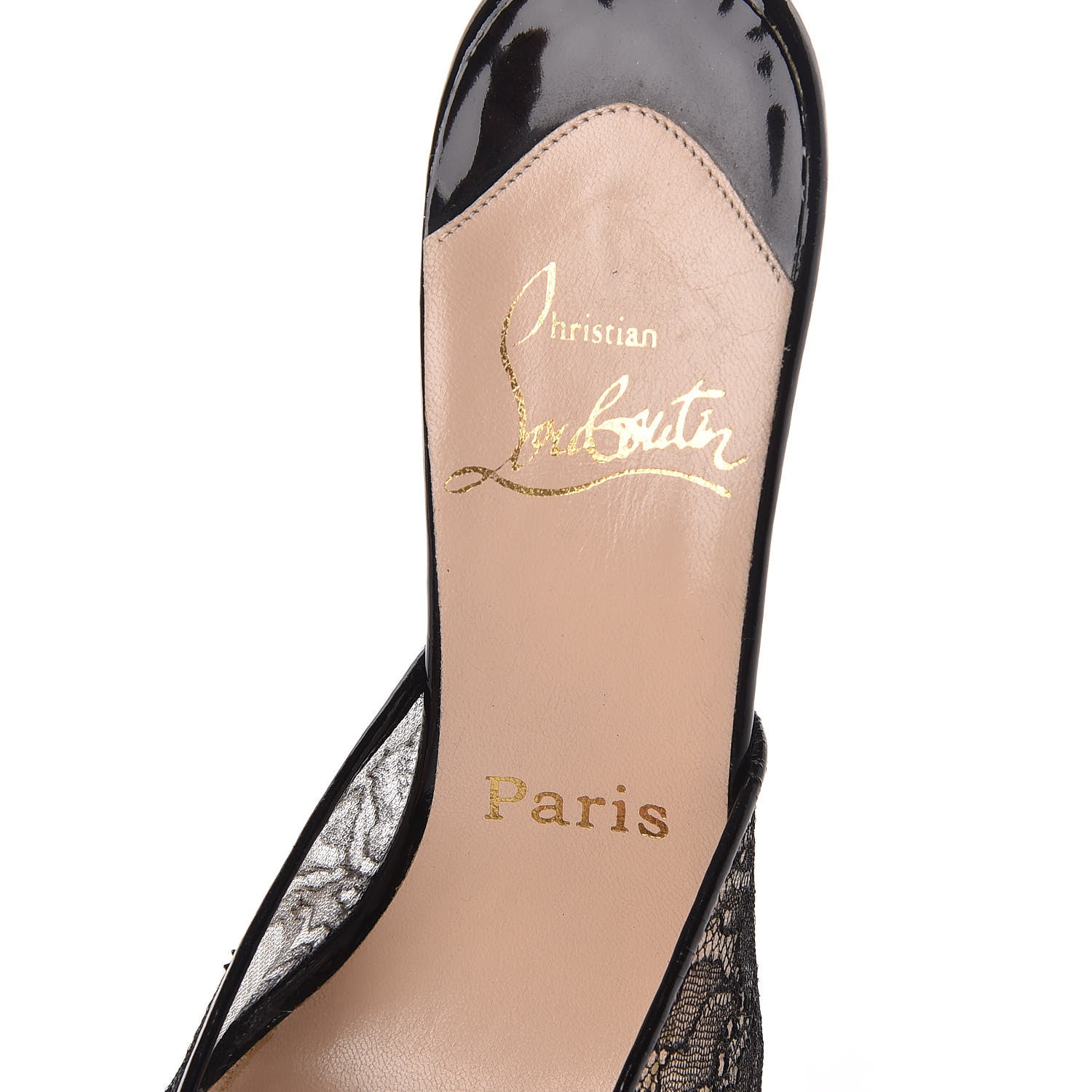 Christian Louboutin Lace Patent Peep Toe Mule Pumps 36.5 Black 5 of 7