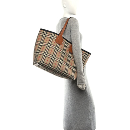 Burberry Cotton Vintage Check Large London Tote Bag Briar Brown Black 2 of 10