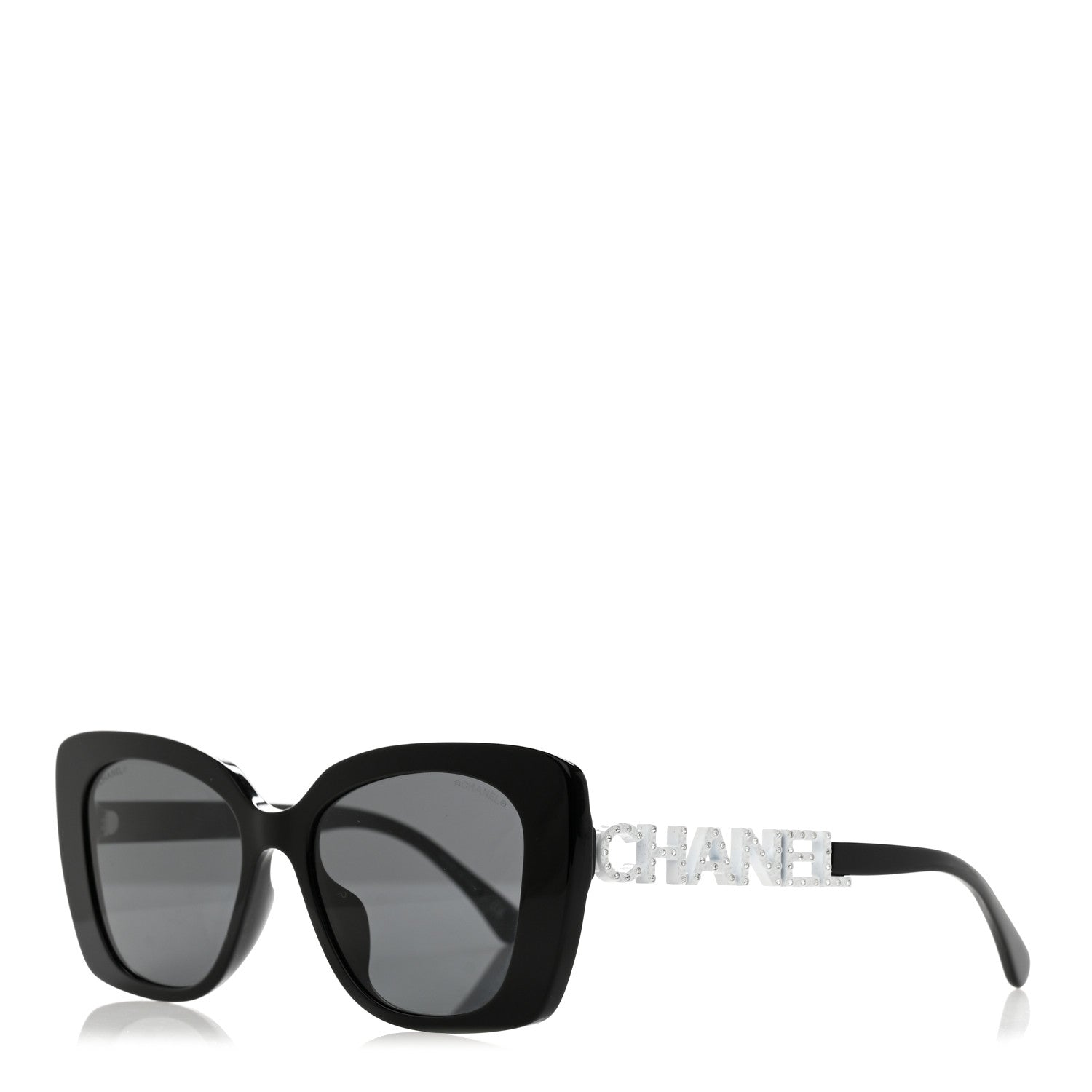 Chanel Acetate Strass Polarized Square Sunglasses 5422-B-A Black White 1 of 8