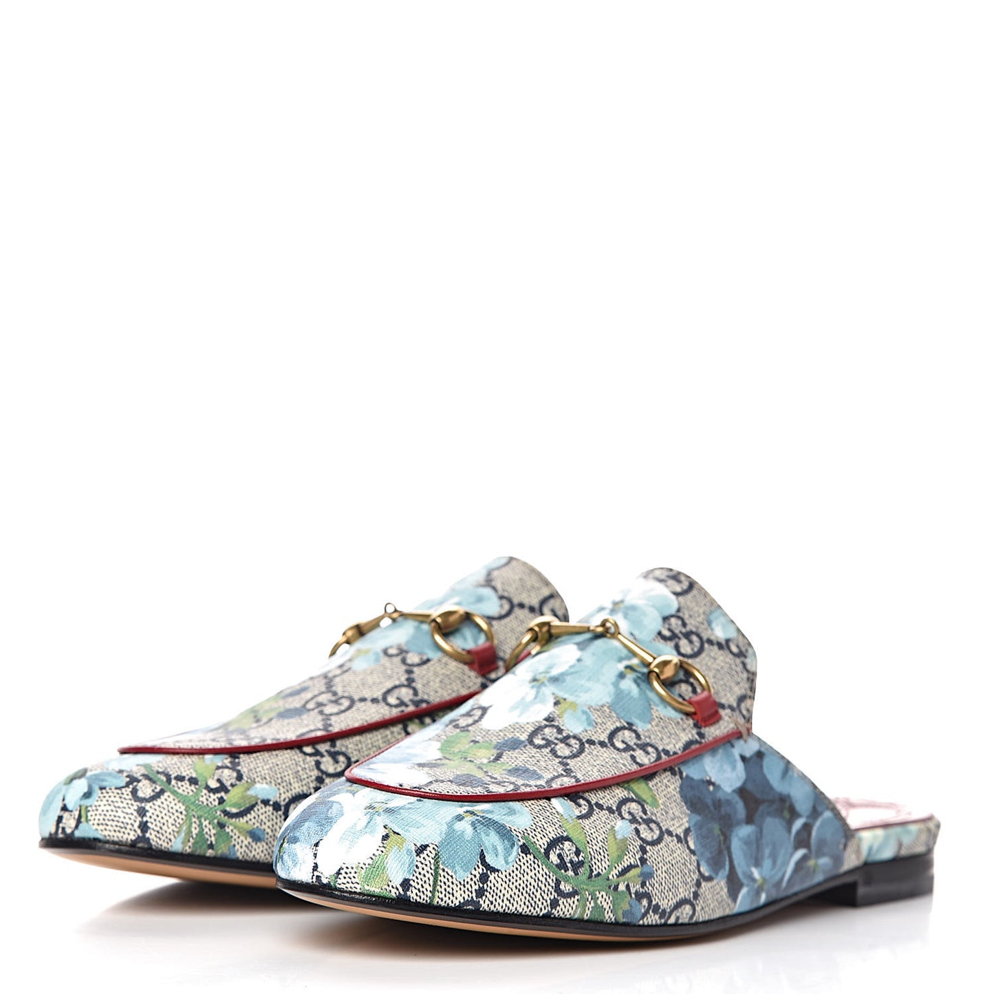 GG Supreme Monogram Blooms Womens Princetown Slippers 38 Beige Blue Navy Hibiscus Red