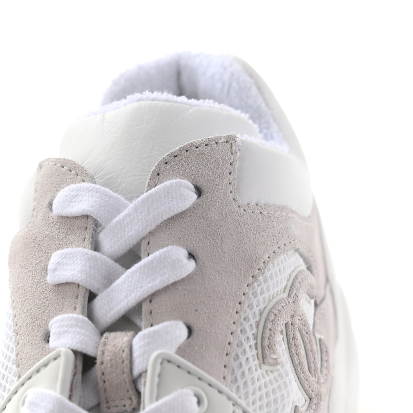 Suede Calfskin Fabric CC Sneakers 41 White Grey