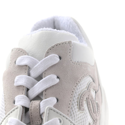 Chanel Suede Calfskin Fabric CC Sneakers 41 White Grey 12 of 14