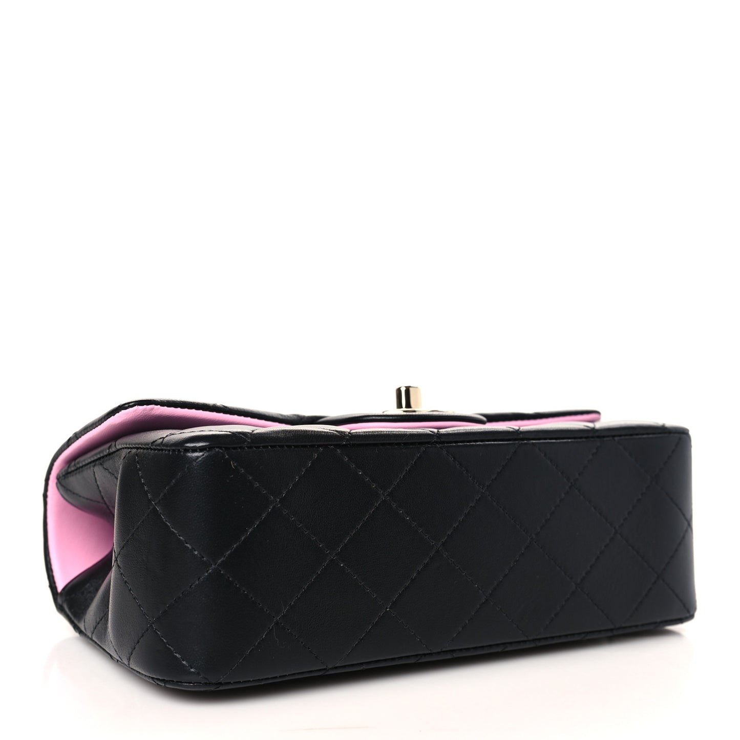 Lambskin Quilted Bi-Color Mini Top Handle Rectangular Flap Black Lilac