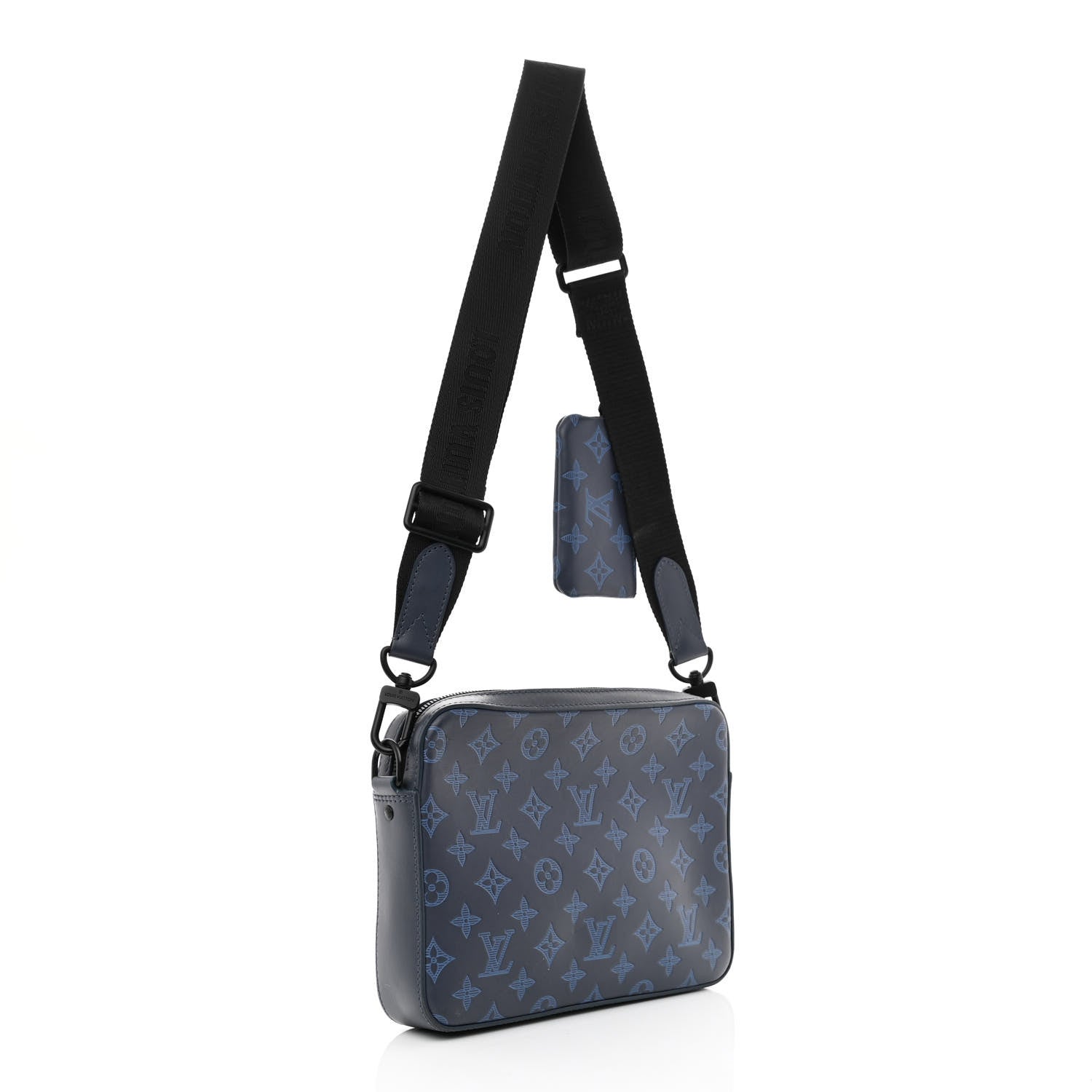 Louis Vuitton Calfskin Monogram Shadow Duo Messenger Navy Blue 3 of 10