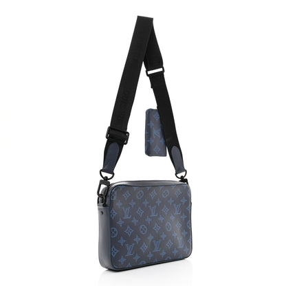 Louis Vuitton Calfskin Monogram Shadow Duo Messenger Navy Blue 3 of 10