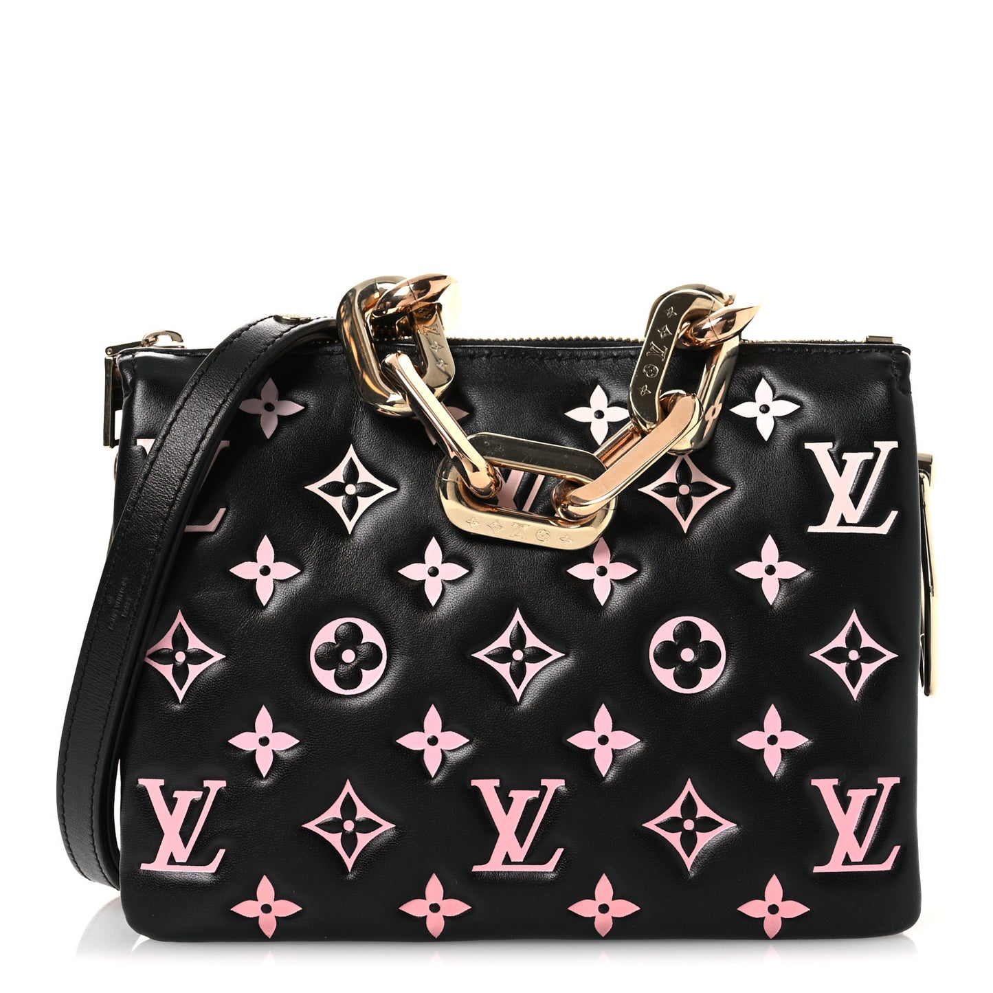 Lambskin Embossed Monogram LV Ski Coussin BB Black Rose