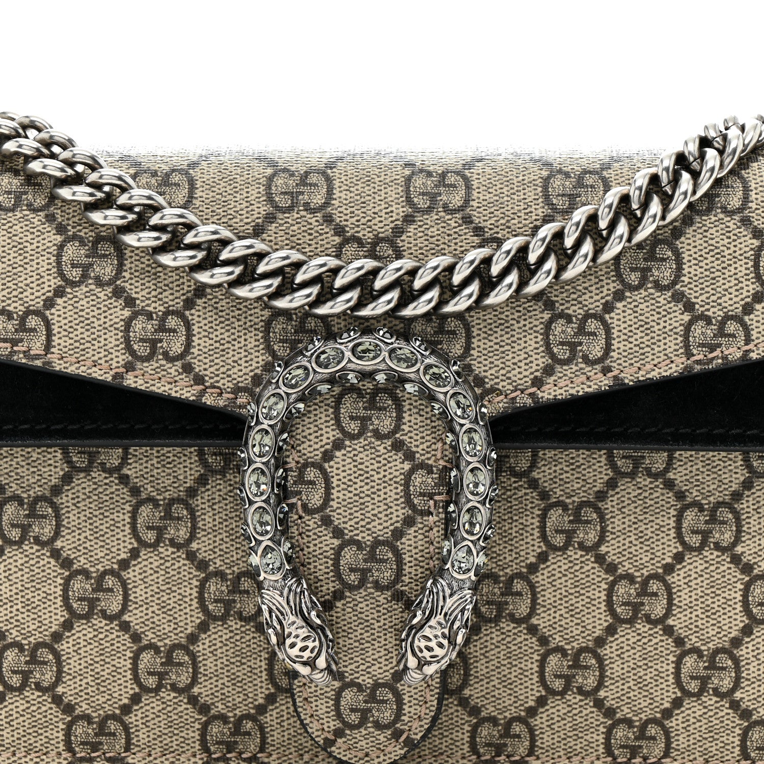 Gucci GG Supreme Monogram Suede Crystal Small Dionysus Shoulder Bag Beige Ebony Black 8 of 15