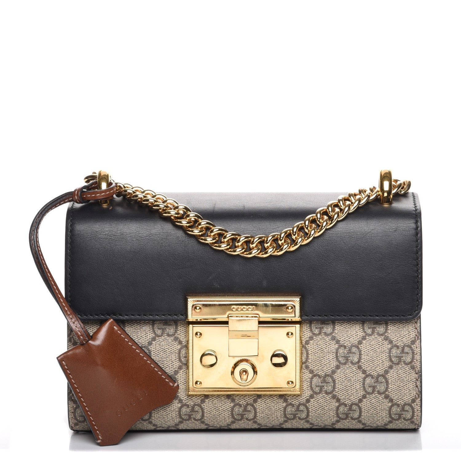 Gucci GG Supreme Monogram Calfskin Small Padlock Shoulder Bag Beige Black Cuir 1 of 7