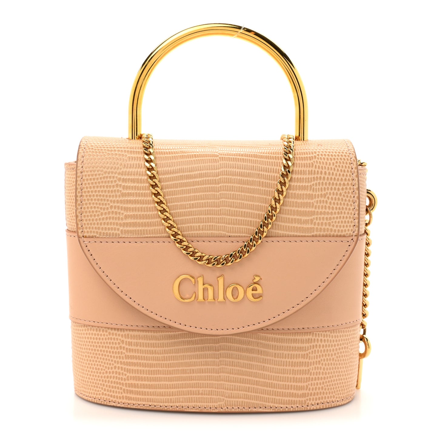 Calfskin Lizard Embossed Small Aby Lock Delicate Pink