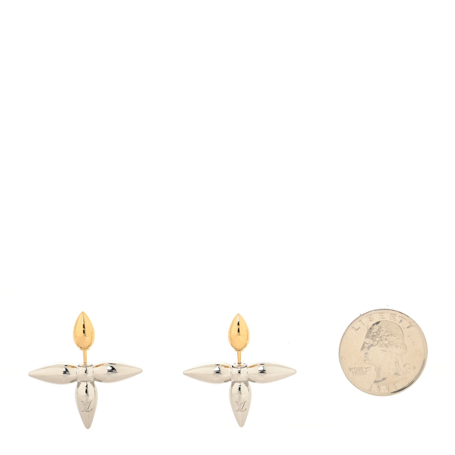 Louis Vuitton Metal Louisette Earrings Silver Gold 2 of 3