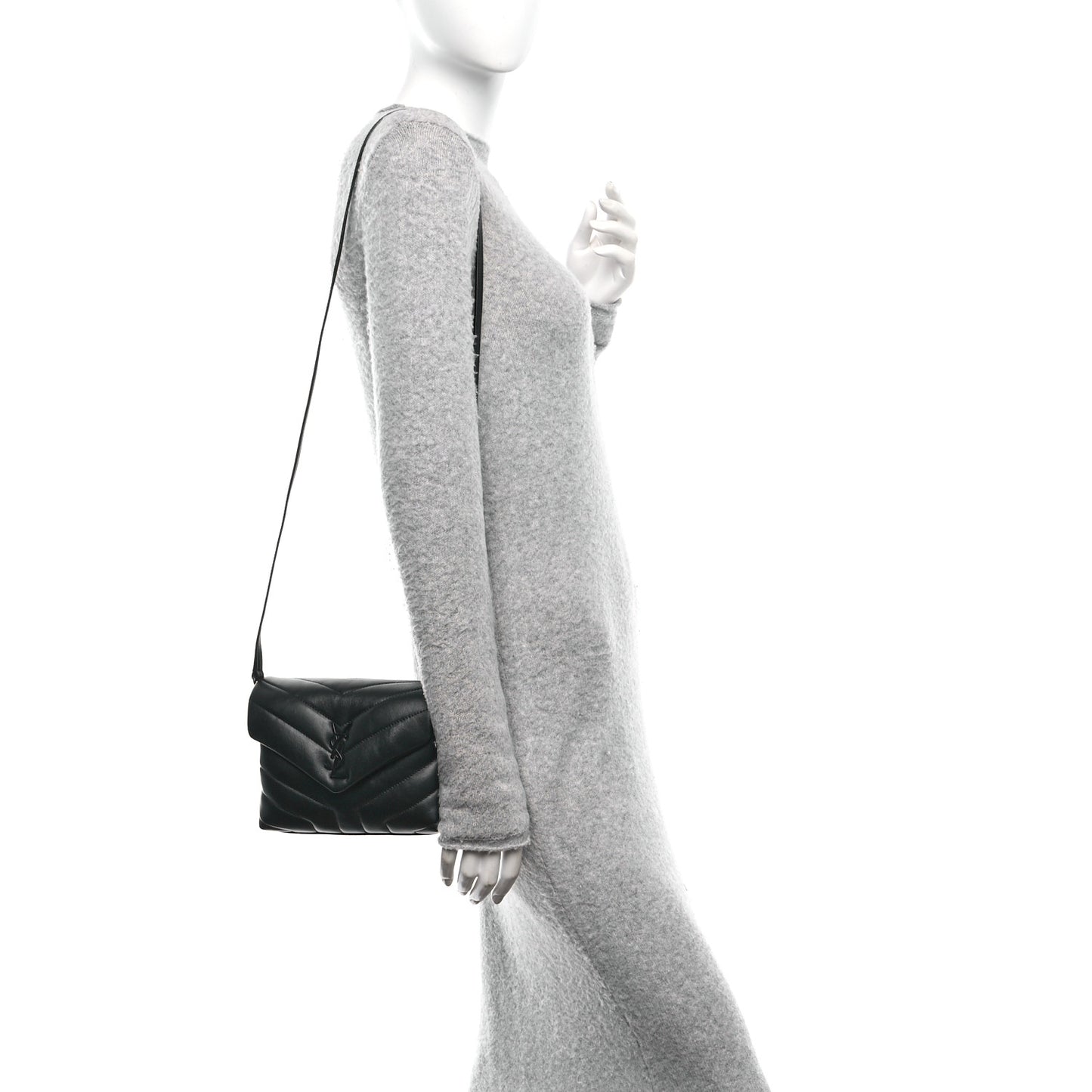 Calfskin Y Quilted Monogram Monochrome Toy Loulou Crossbody Bag Black