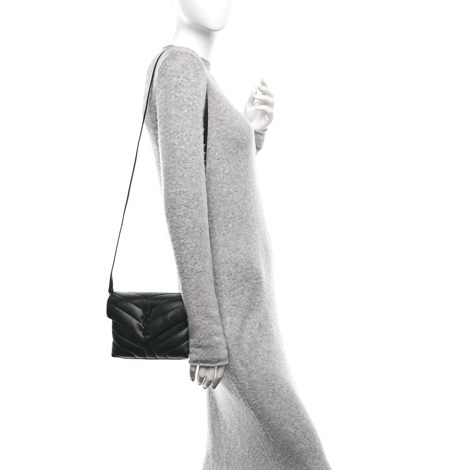 Saint Laurent Calfskin Y Quilted Monogram Monochrome Toy Loulou Crossbody Bag Black 2 of 12