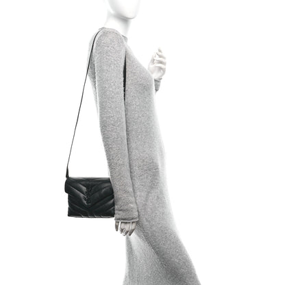 Saint Laurent Calfskin Y Quilted Monogram Monochrome Toy Loulou Crossbody Bag Black 2 of 12