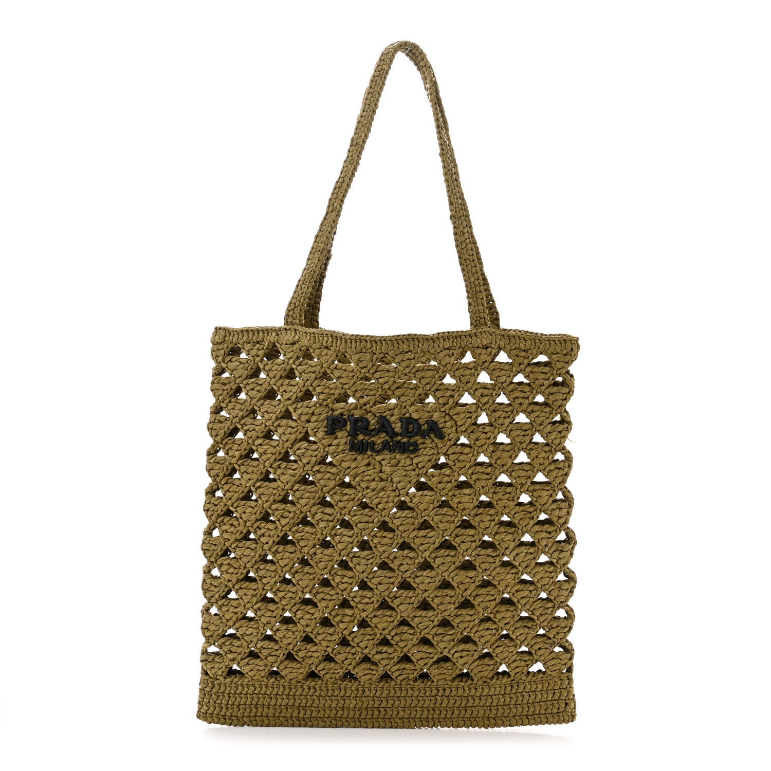 Prada Yarn Raffia Effect Embroidered Logo Tote Oliva 1 of 10