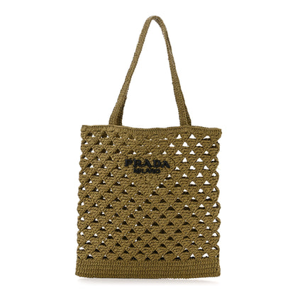 Prada Yarn Raffia Effect Embroidered Logo Tote Oliva 1 of 10