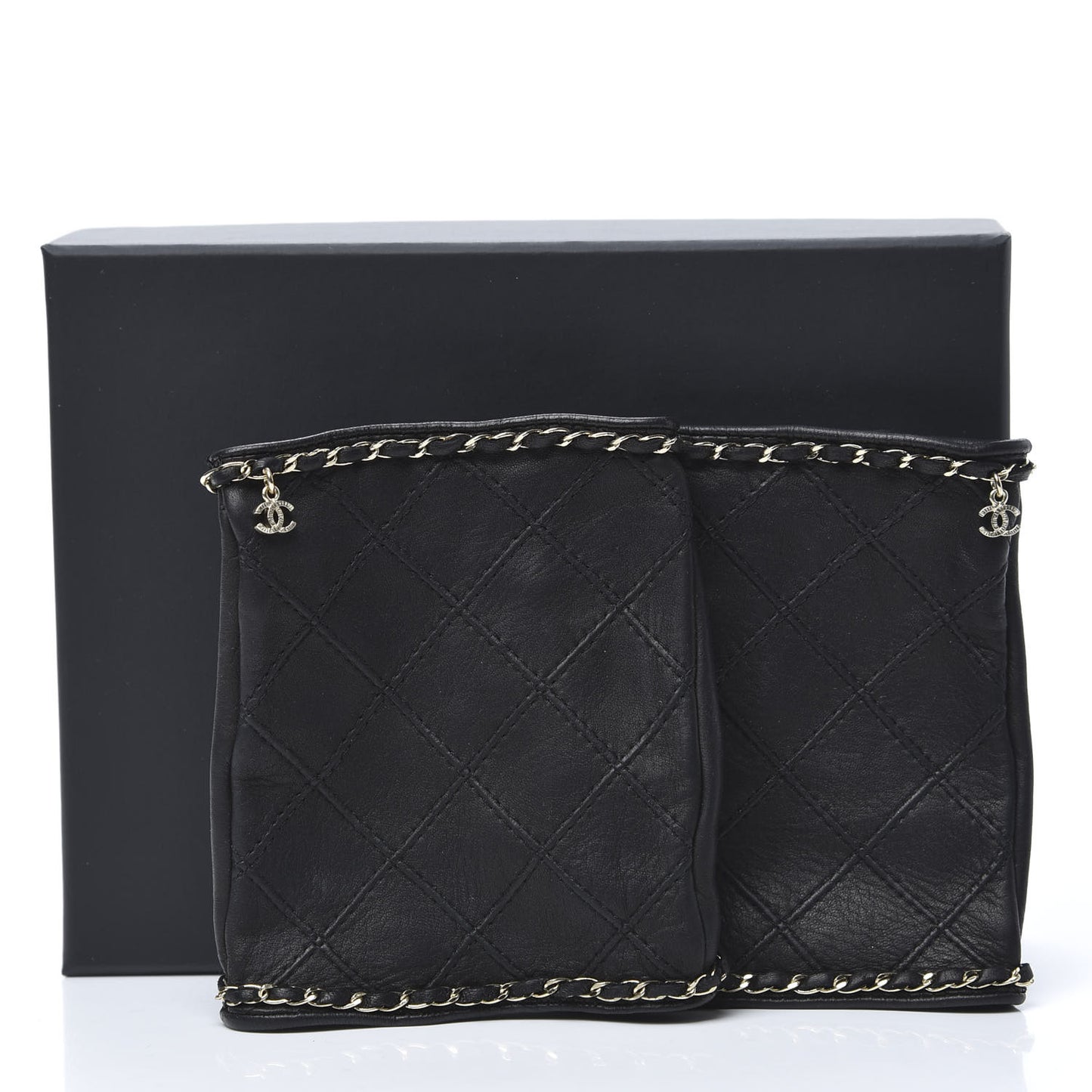 Lambskin Fingerless Chain CC Gloves 7.5 Black