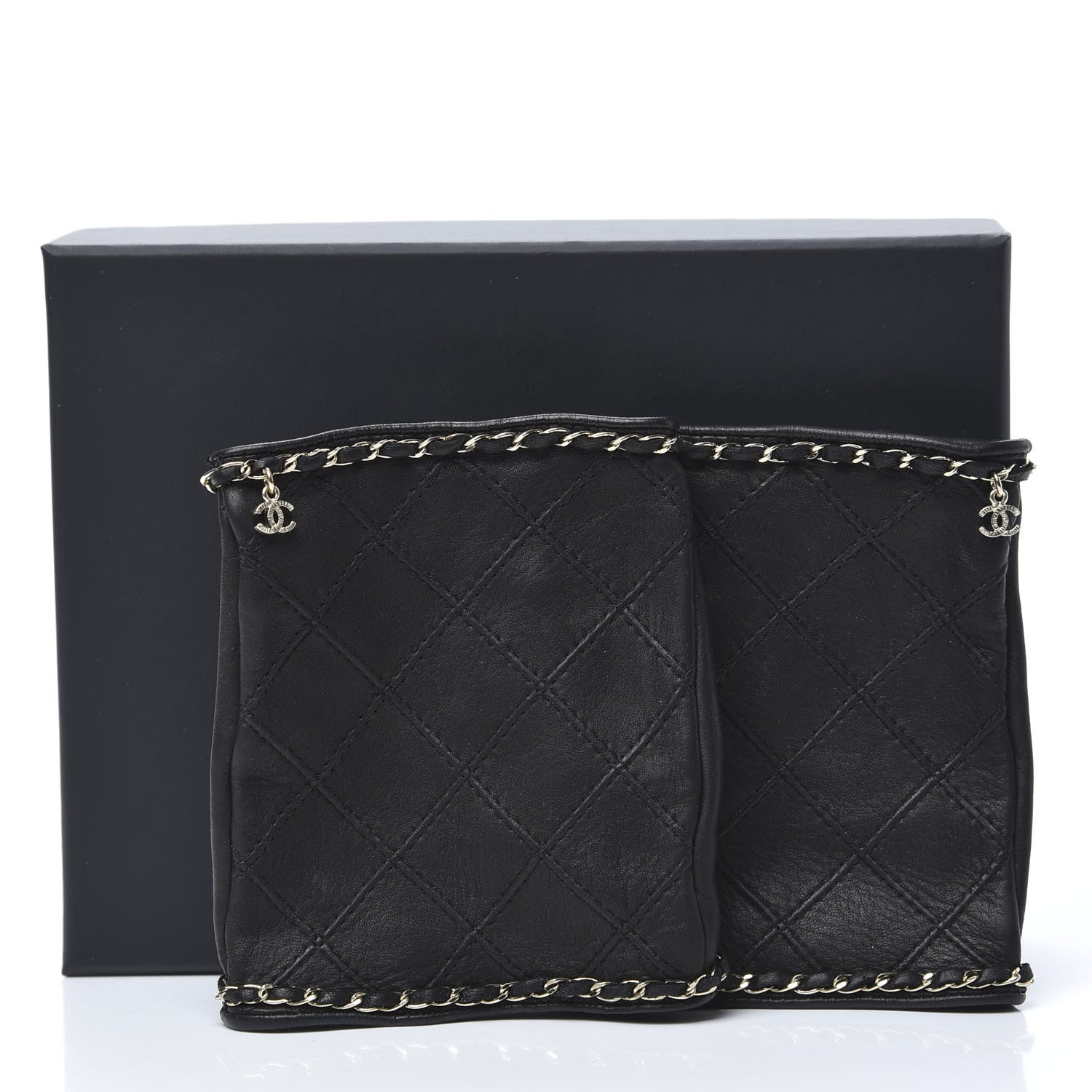 Chanel Lambskin Fingerless Chain CC Gloves 7.5 Black 6 of 6