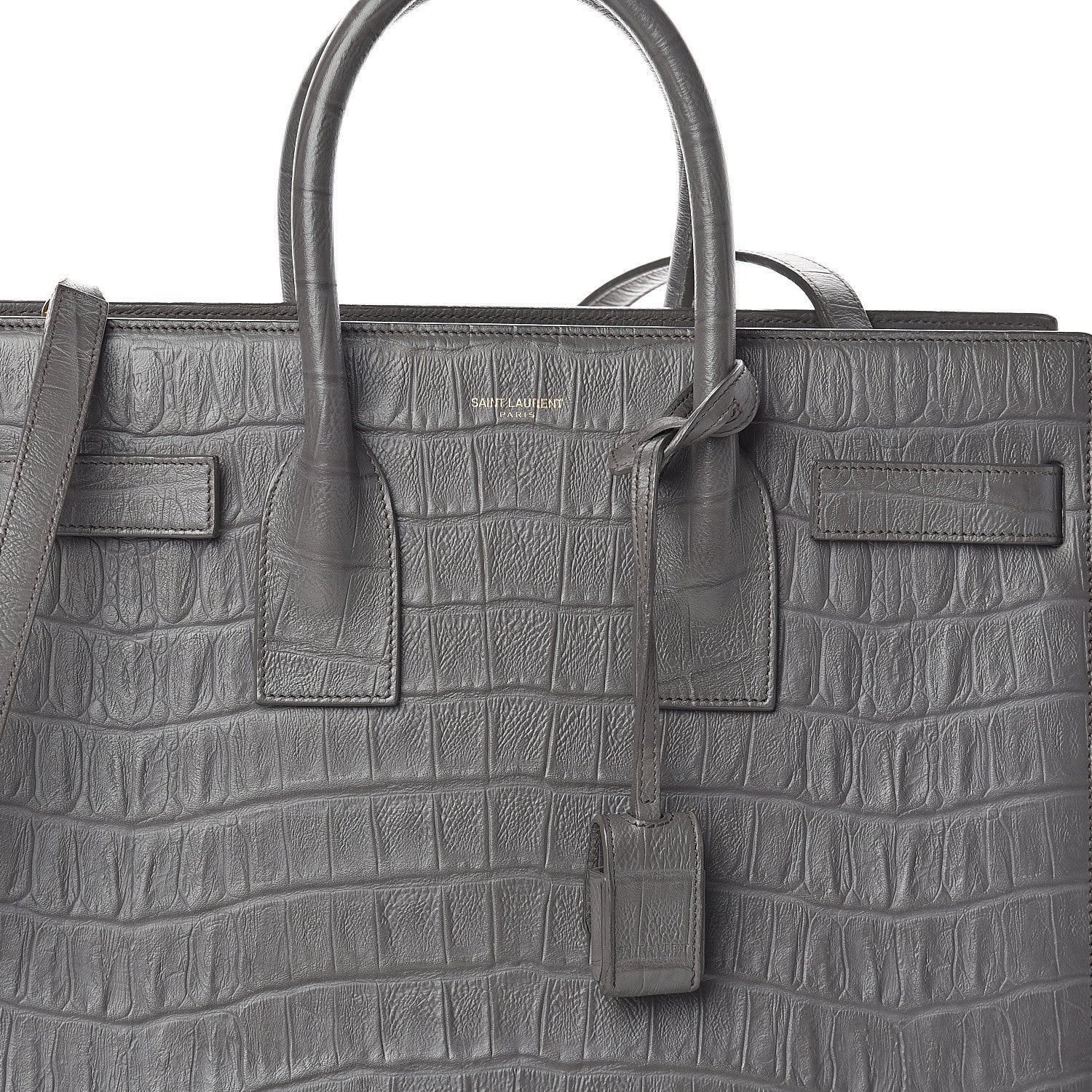 Saint Laurent Calfskin Crocodile Embossed Small Sac De Jour Fog 7 of 9