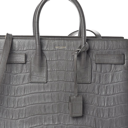 Saint Laurent Calfskin Crocodile Embossed Small Sac De Jour Fog 7 of 9