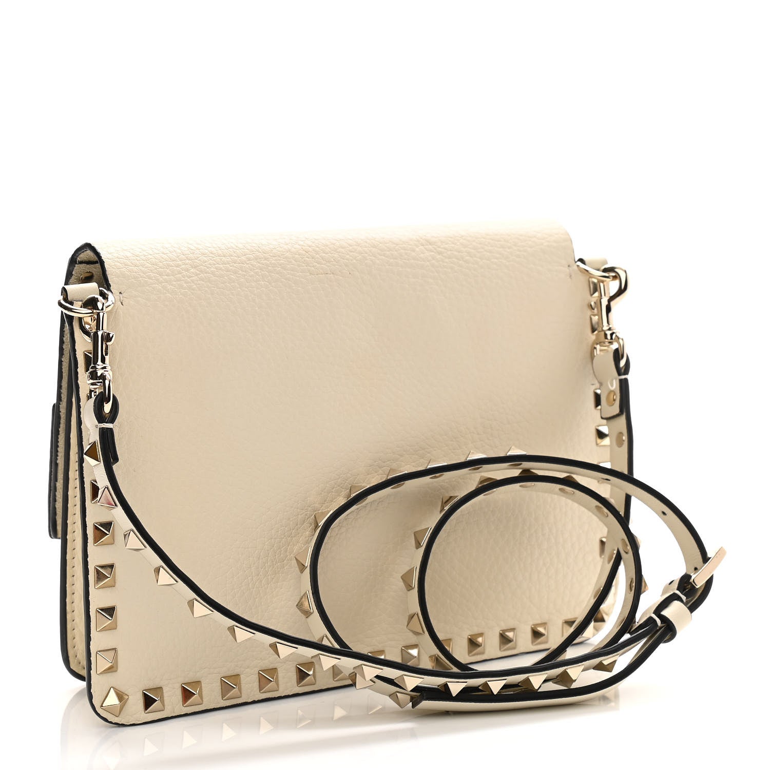 Valentino Garavani Pebbled Calfskin Rockstud Side Slip Crossbody Ivory 3 of 10