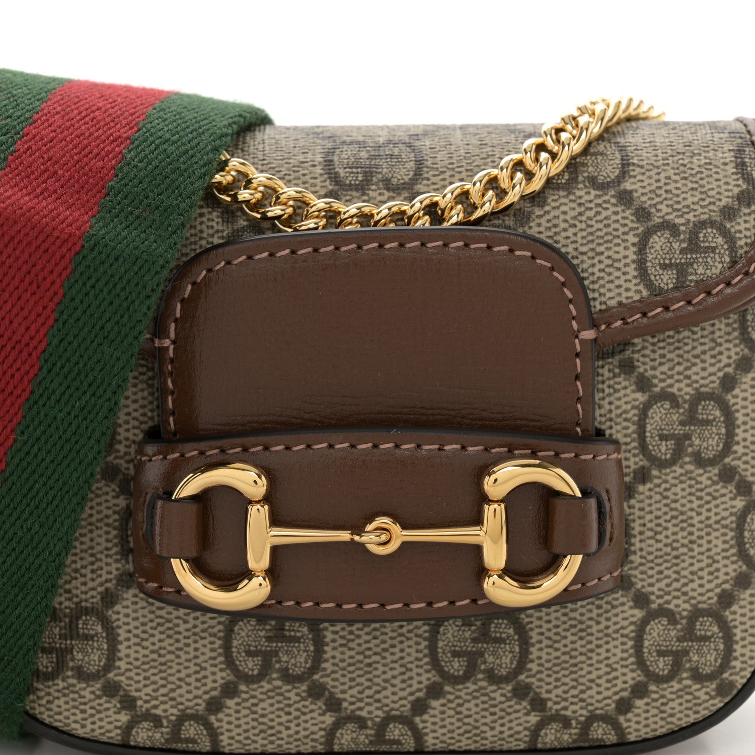 Gucci GG Supreme Monogram Azalea Calfskin Web Horsebit 1955 Wallet On Strap Beige Ebony Brown Sugar 8 of 11