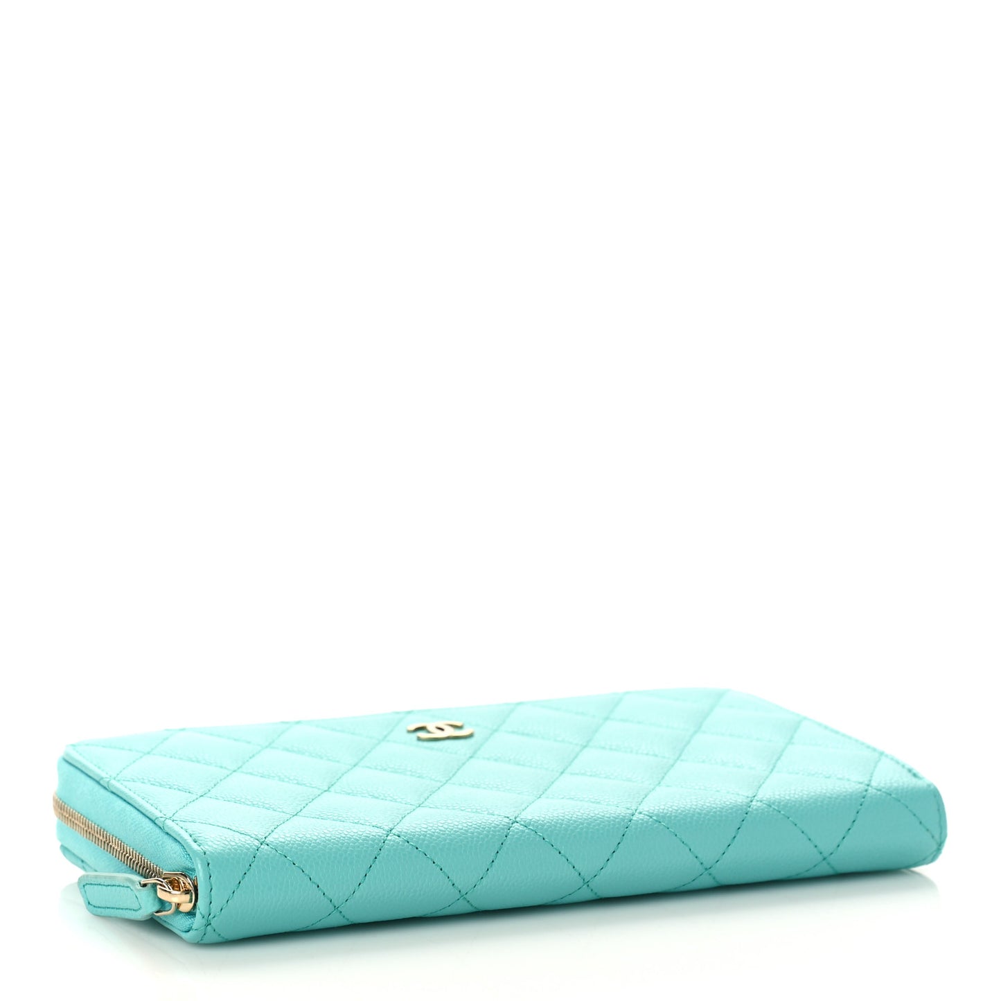 Caviar Quilted Large Gusset Zip Around Wallet Turquoise