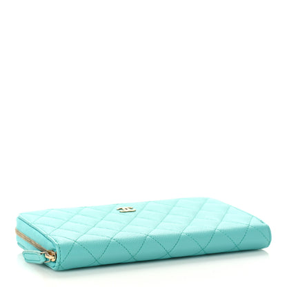 Chanel Caviar Quilted Large Gusset Zip Around Wallet Turquoise 4 of 9