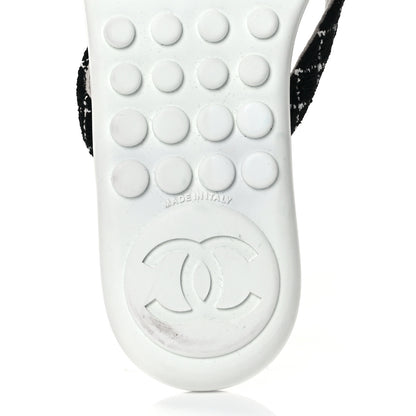 Chanel Tweed Quilted Camellia Thong Sandals 37.5 Black White 6 of 8