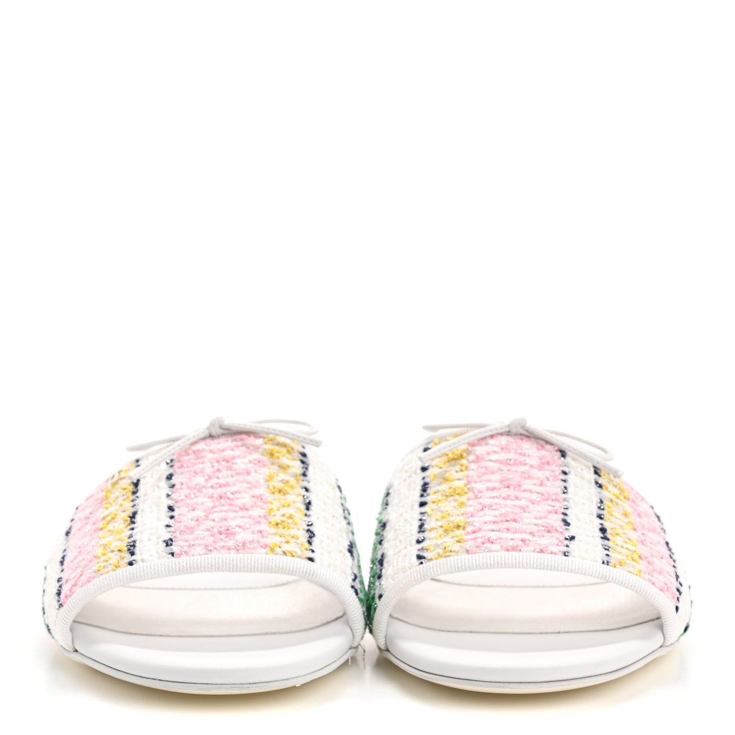 Tweed Lambskin CC Mules 40.5 White Multicolor
