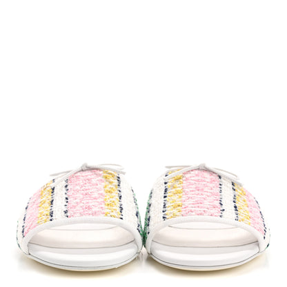 Chanel Tweed Lambskin CC Mules 40.5 White Multicolor 3 of 10