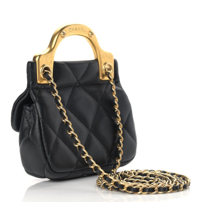 Chanel Calfskin Quilted Lady Handle Flap Card Holder With Chain Black 2 of 10