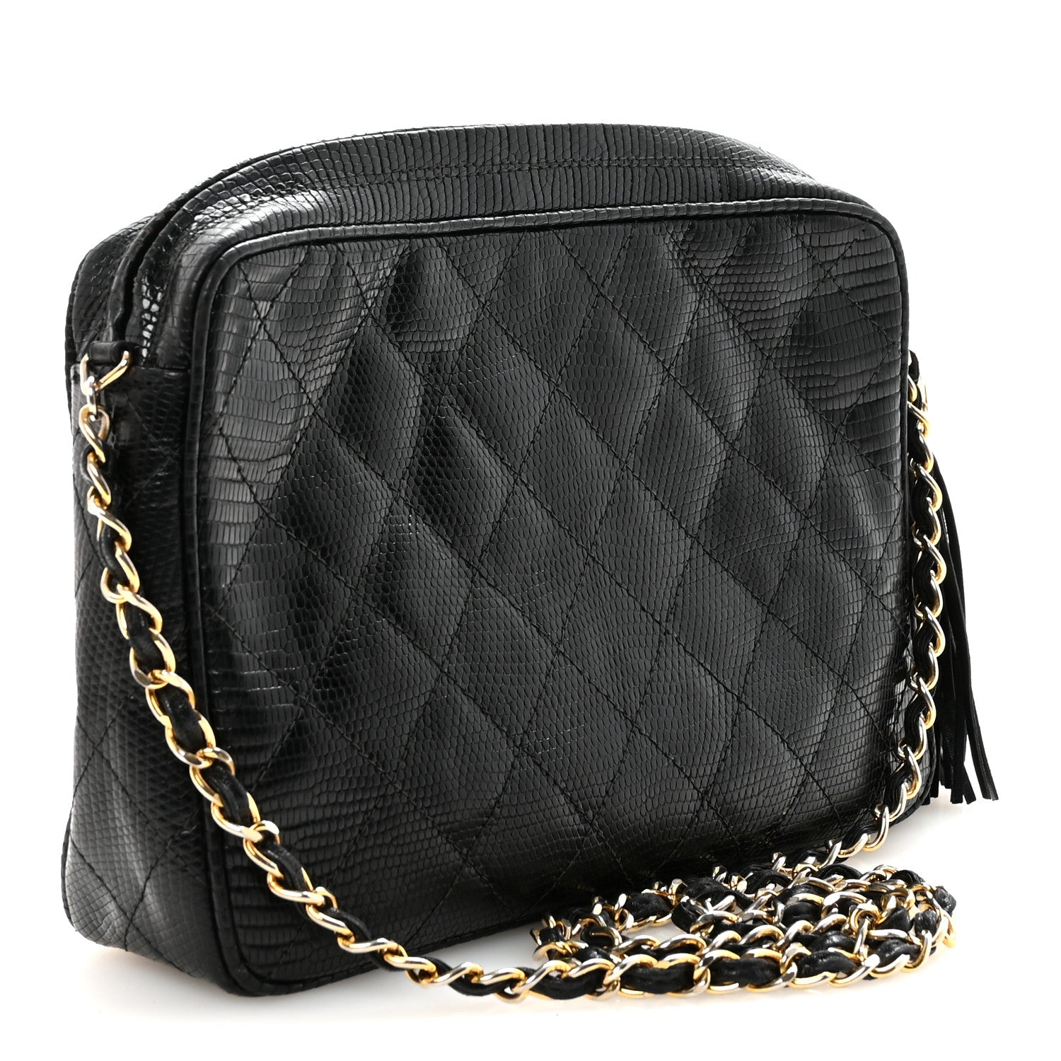 Chanel Lizard Diamond Quilted Tassel Camera Case Black 3 of 10