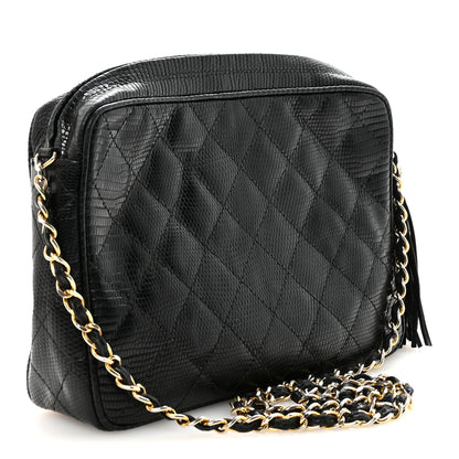 Chanel Lizard Diamond Quilted Tassel Camera Case Black 3 of 10