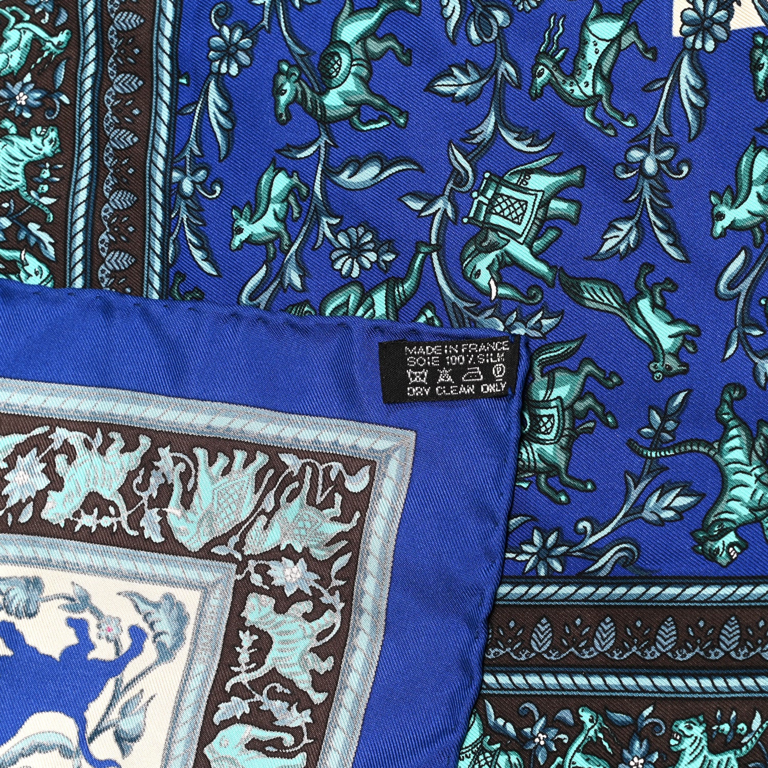 Hermes Silk Chasse En Inde Scarf 90 Gris Bleu dur Craie Aqua 3 of 5
