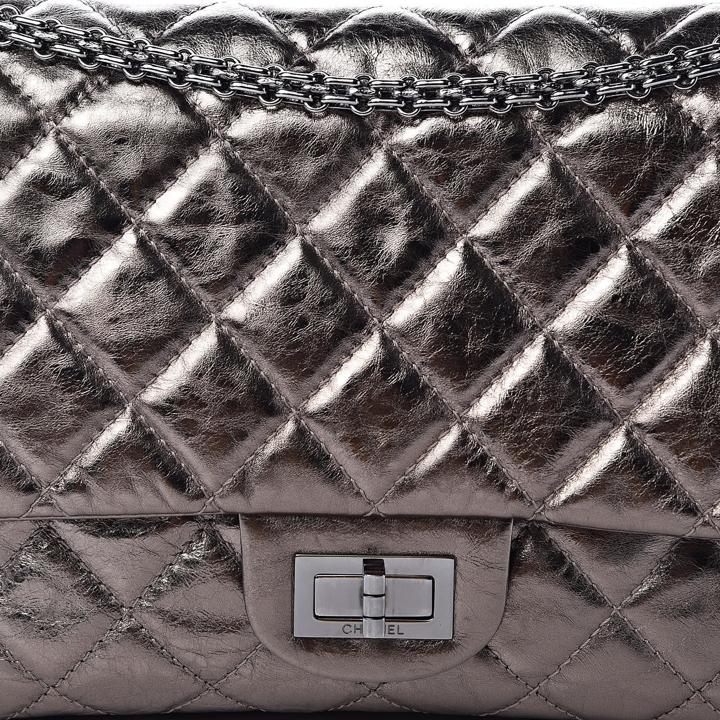 Metallic Aged Calfskin Quilted 2.55 Reissue 226 Argent Fonce