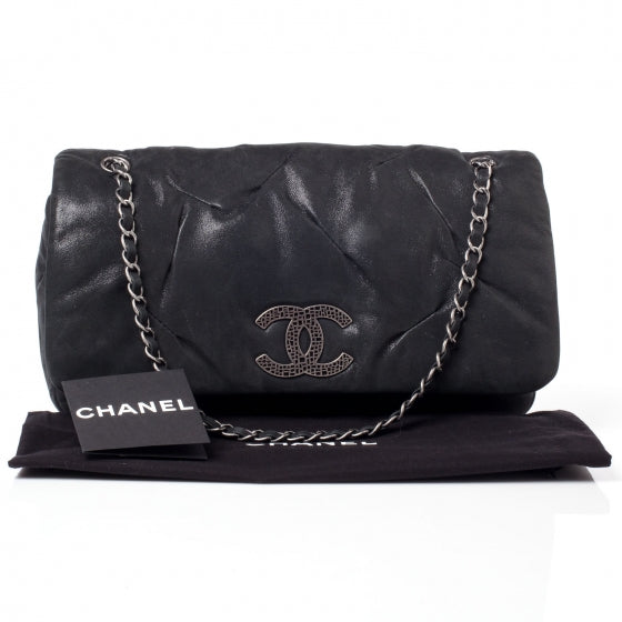 Iridescent Calfskin Glint Flap Black