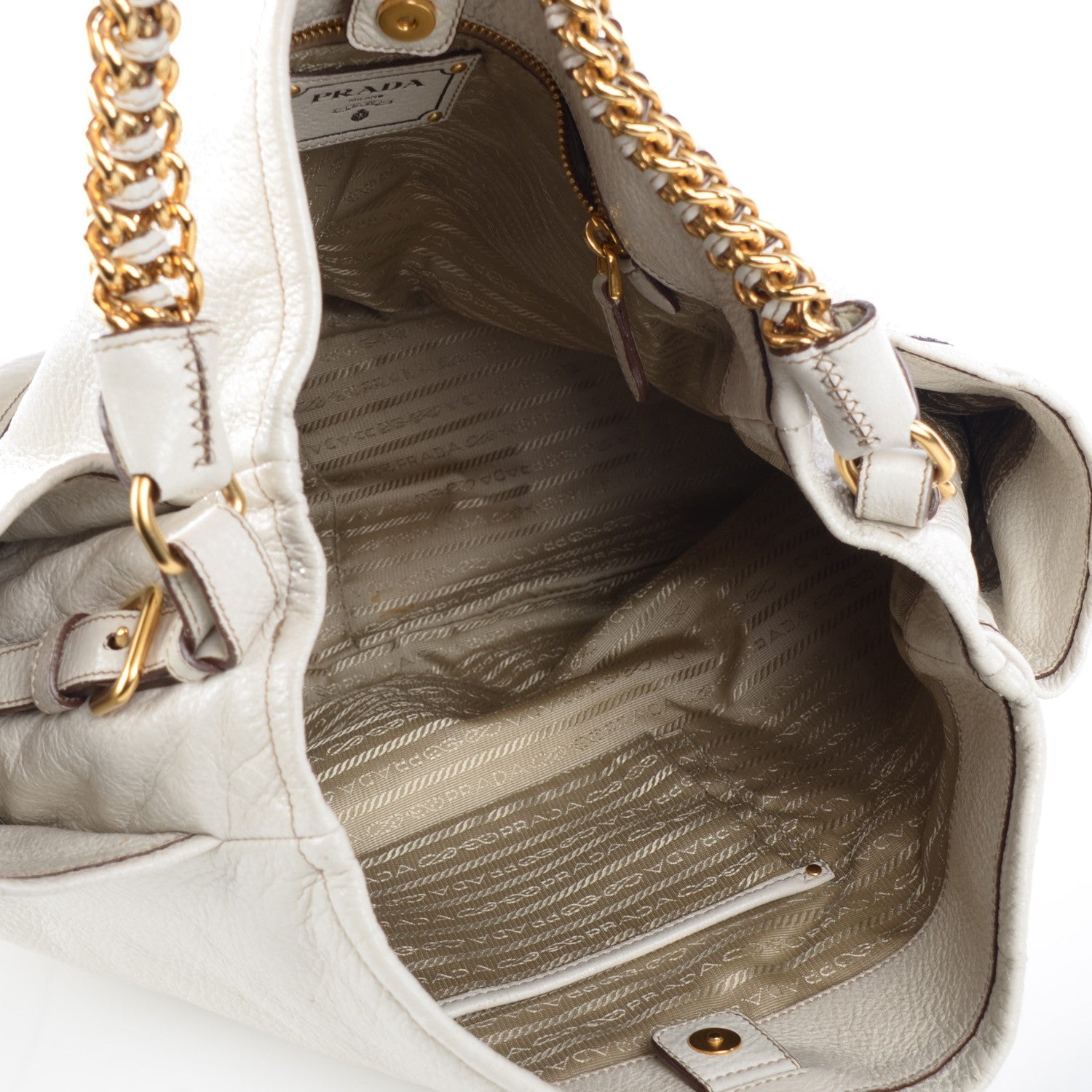 Prada Cervo Lux Chain Shoulder Bag Talco 8 of 12