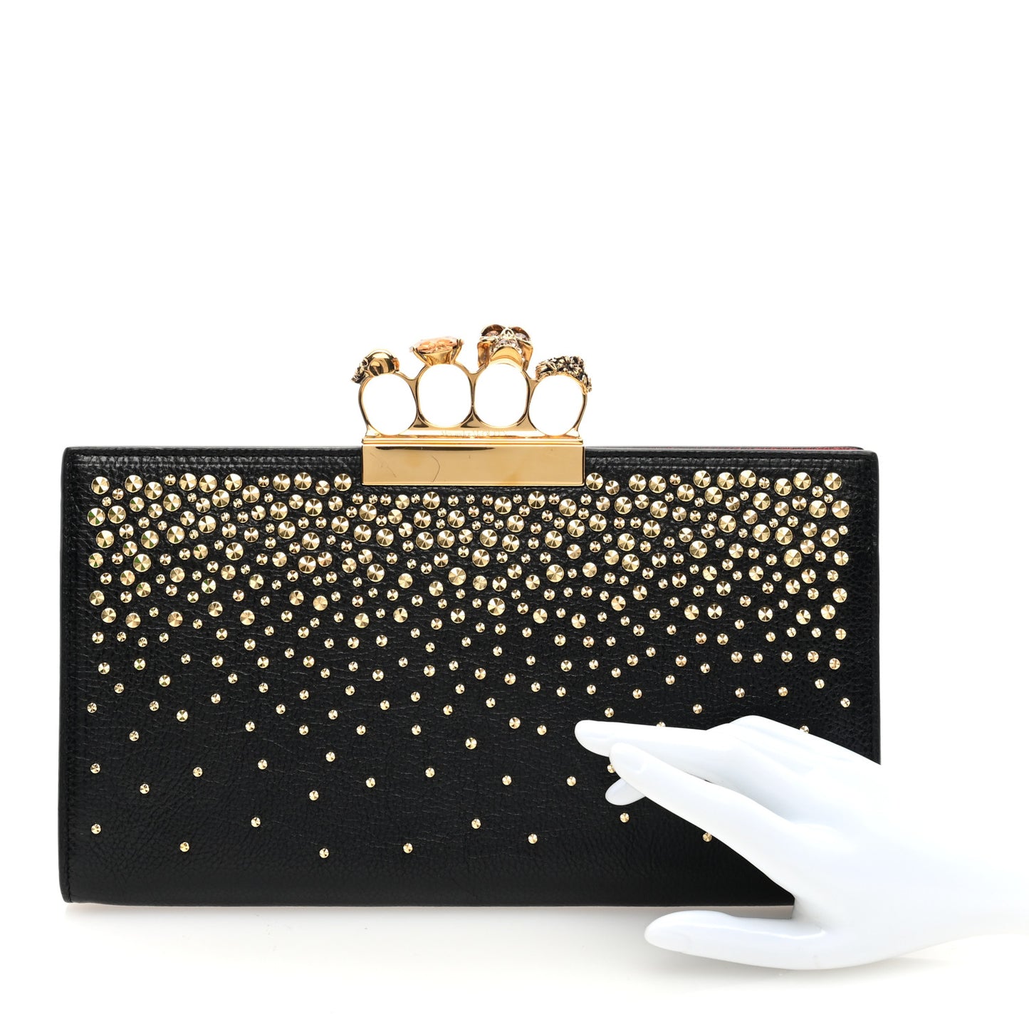 Calfskin Studded Knuckle Flat Clutch Black Gold