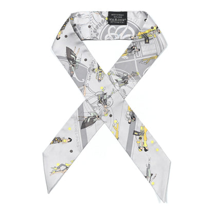 Hermes Silk Ex-Libris Les Parisie Twilly Gris Perle Jaune 1 of 4